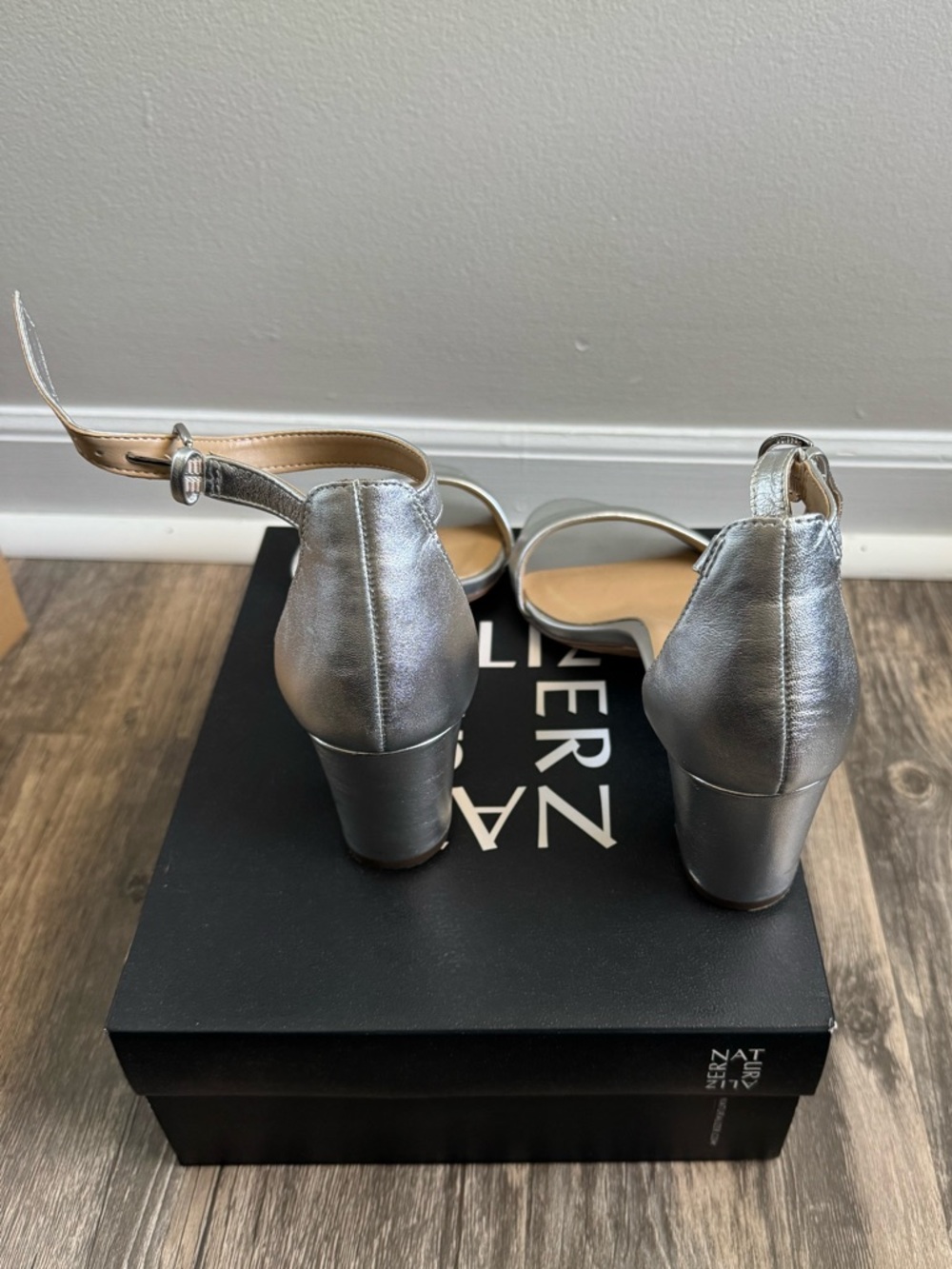 Naturalizer Metallic Silver Ankle-Strap Heels - Picture 3 of 6